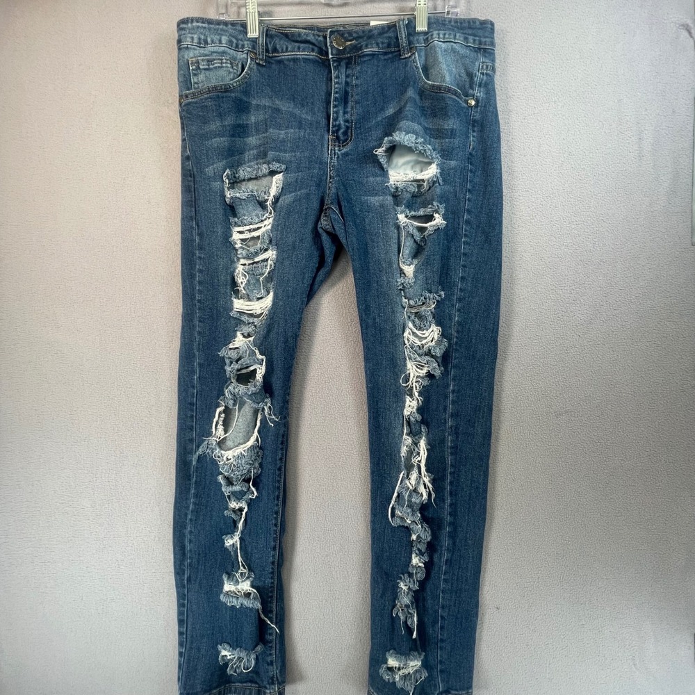 VIP Jeans Denim Women 15/16 Blue Distressed Skinny Shredded Streetwear 1-8523DBX